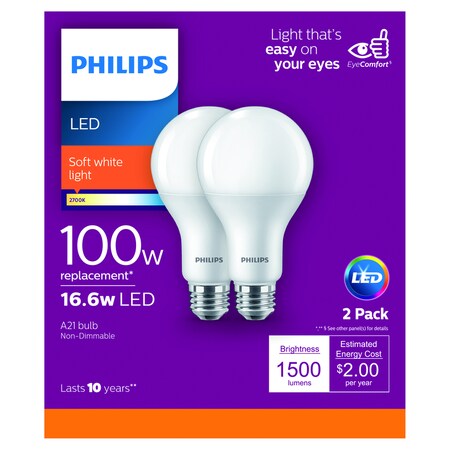 Philips 16.6W A19 Led 2700K 2Pk 554584